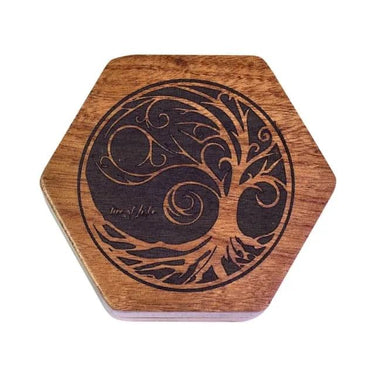 Brown Tree of Life on Sapele Wood - Hinged Dice Storage